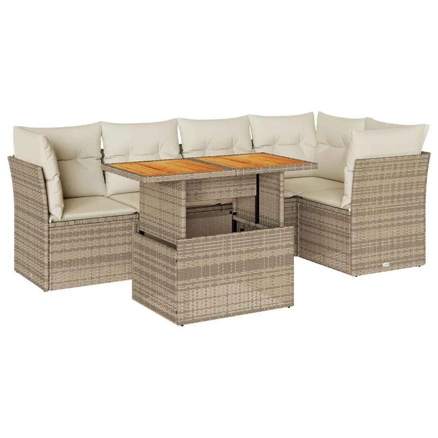 Salon de jardin avec coussins 6 pcs beige résine tressée - 2