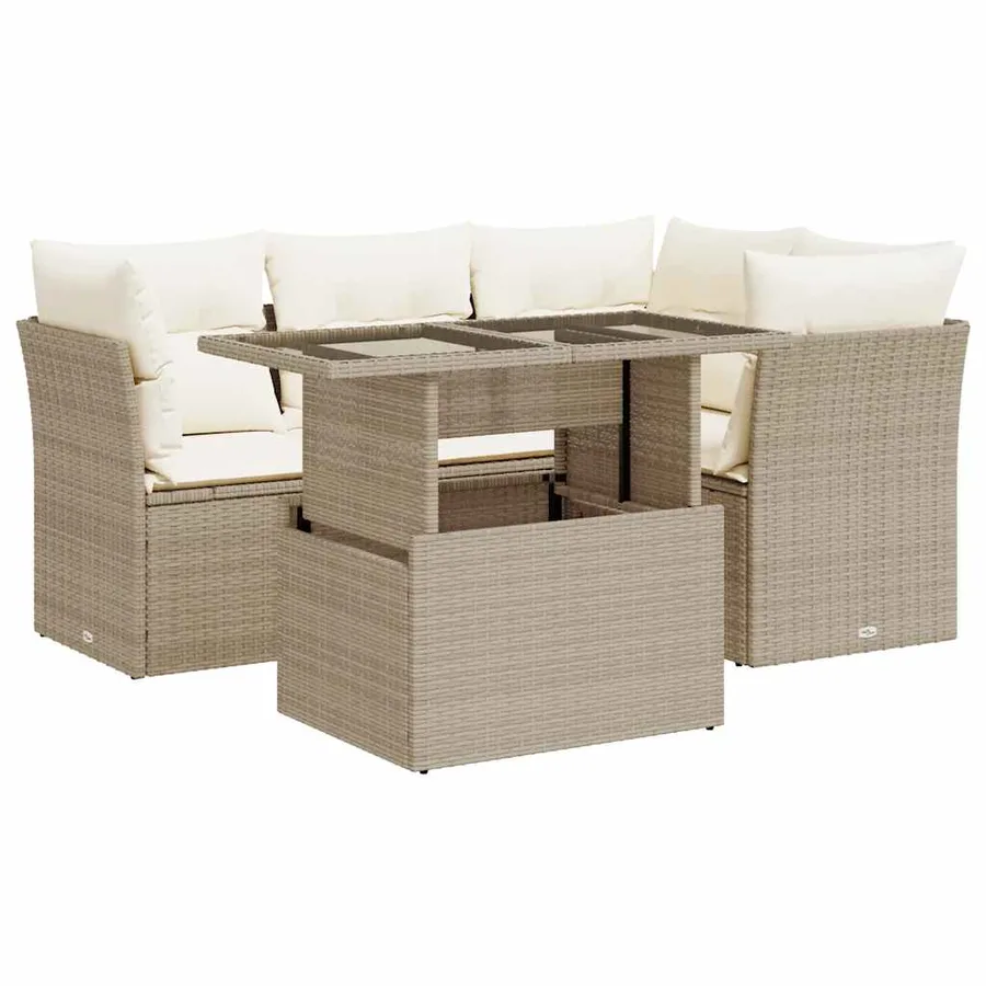 Salon de jardin avec coussins 5 pcs beige résine tressée - 2