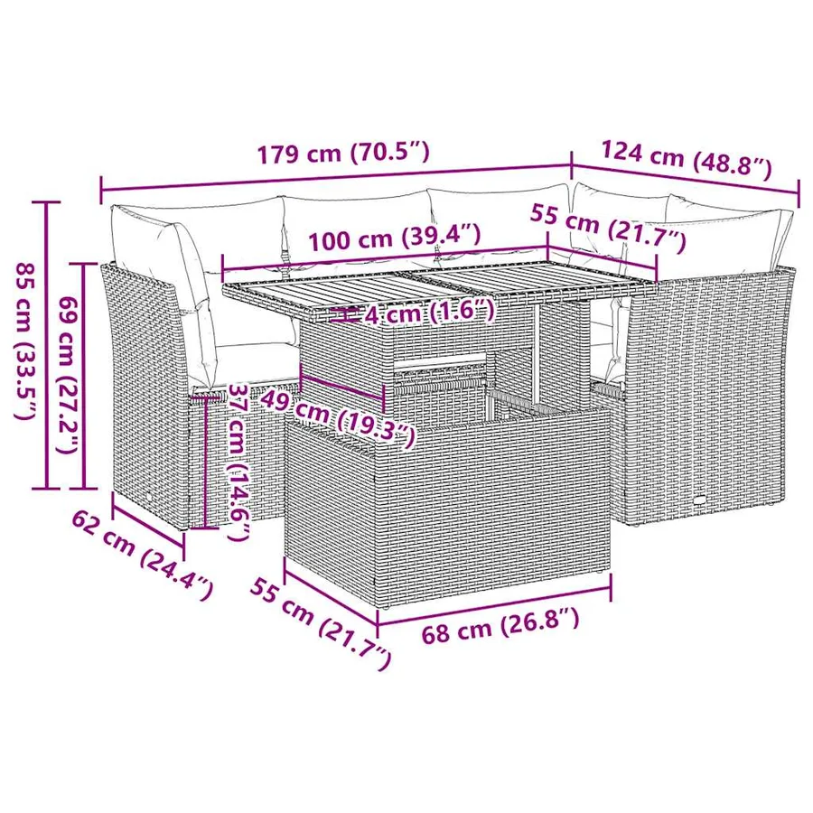 Salon de jardin avec coussins 5 pcs beige résine tressée - 11