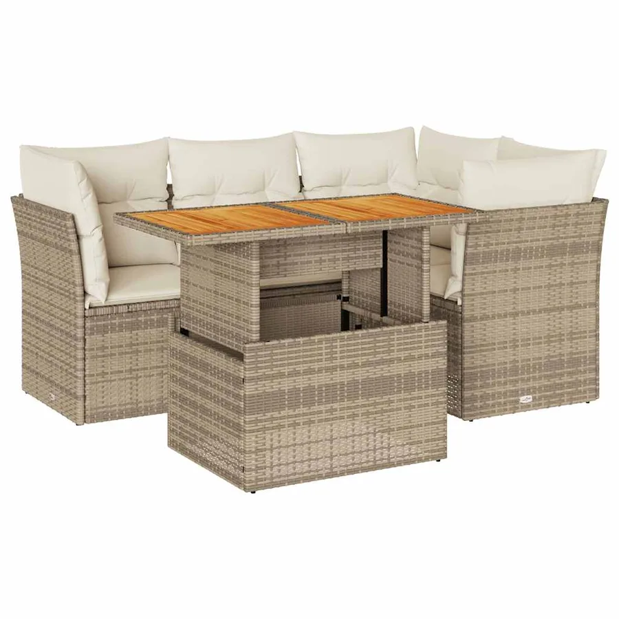 Salon de jardin avec coussins 5 pcs beige résine tressée - 2