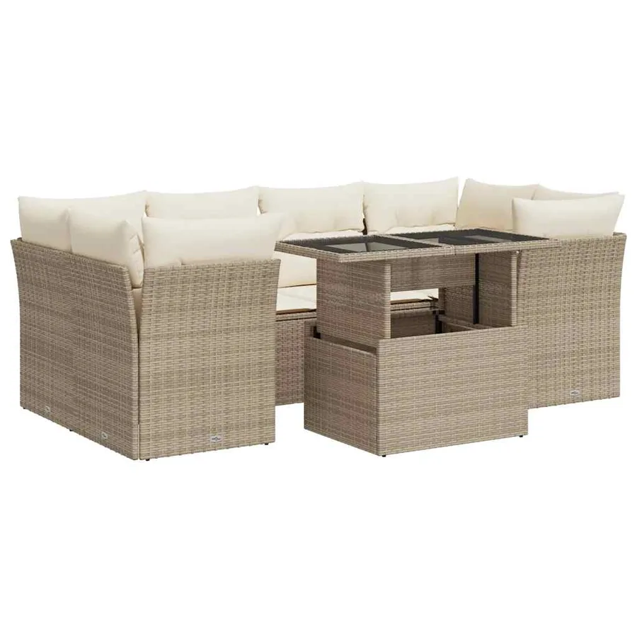 Salon de jardin avec coussins 7 pcs beige résine tressée - 2