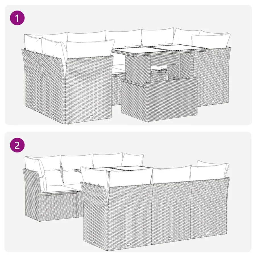 Salon de jardin avec coussins 7 pcs beige résine tressée - 6