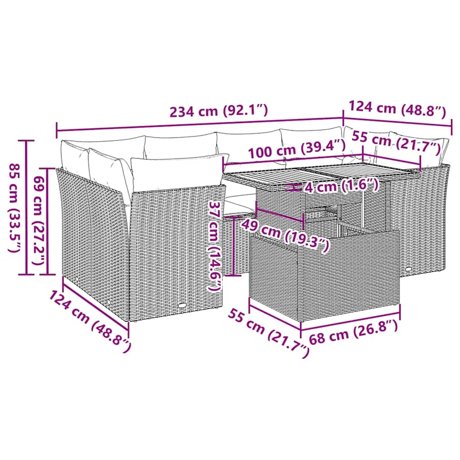 Salon de jardin avec coussins 7 pcs beige résine tressée - 12