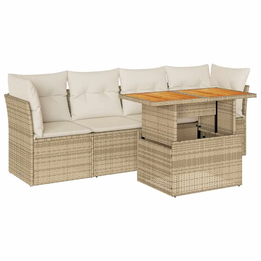 Salon de jardin avec coussins 5 pcs beige résine tressée - 2