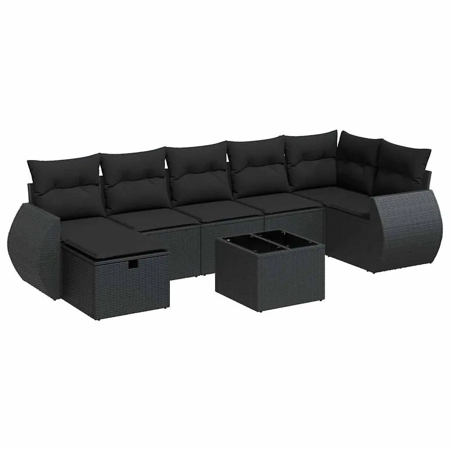 Salon de jardin 8 pcs avec coussins noir résine tressée - 2