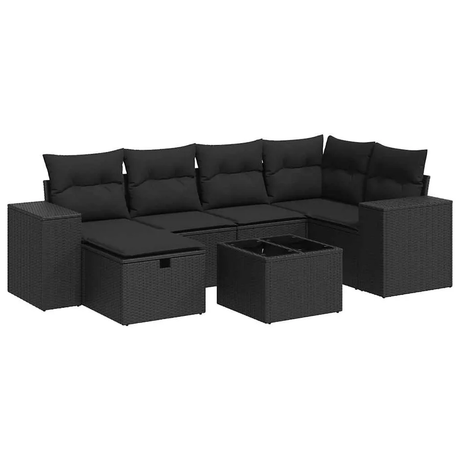 Salon de jardin 7 pcs avec coussins noir résine tressée 93 x 62 x 69 cm - 62,6 kg - 2