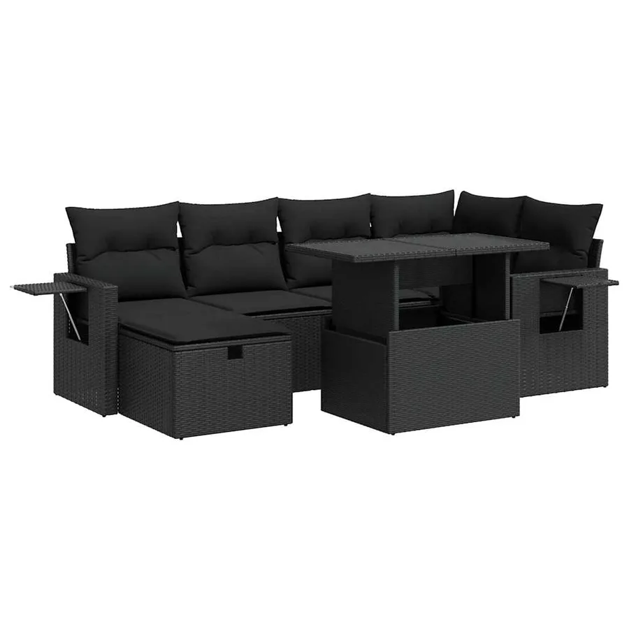 Salon de jardin 7 pcs avec coussins noir résine tressée 62 x 62 x 69 cm - 68,2 kg - 2
