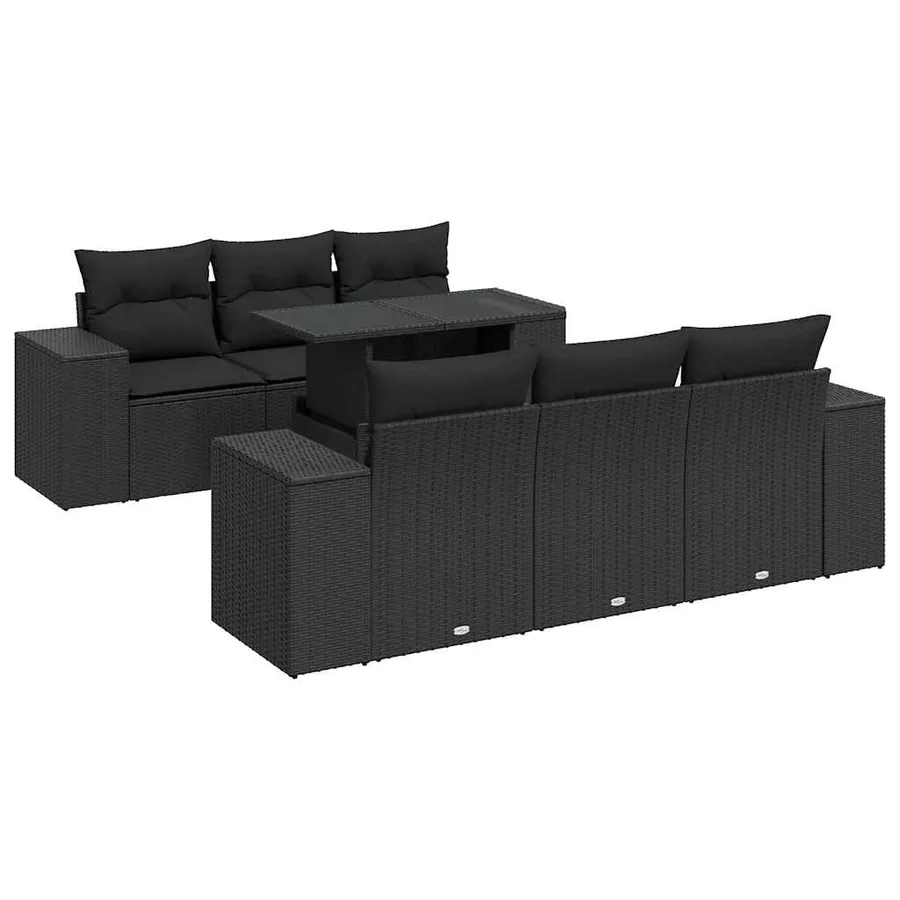 Salon de jardin 7 pcs avec coussins noir résine tressée 83 x 62 x 69 cm - 75,4 kg - 2