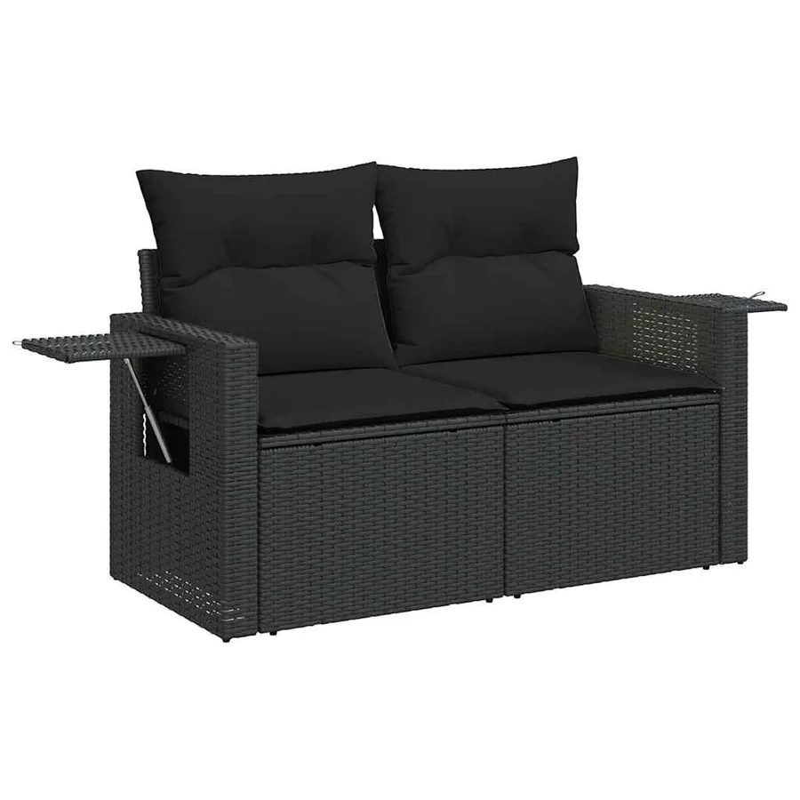 Salon de jardin 6 pcs avec coussins noir résine tressée - 4