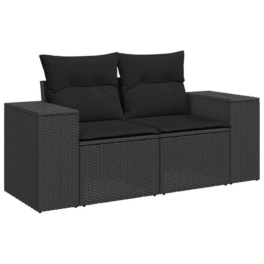 Salon de jardin 6 pcs avec coussins noir résine tressée - 4