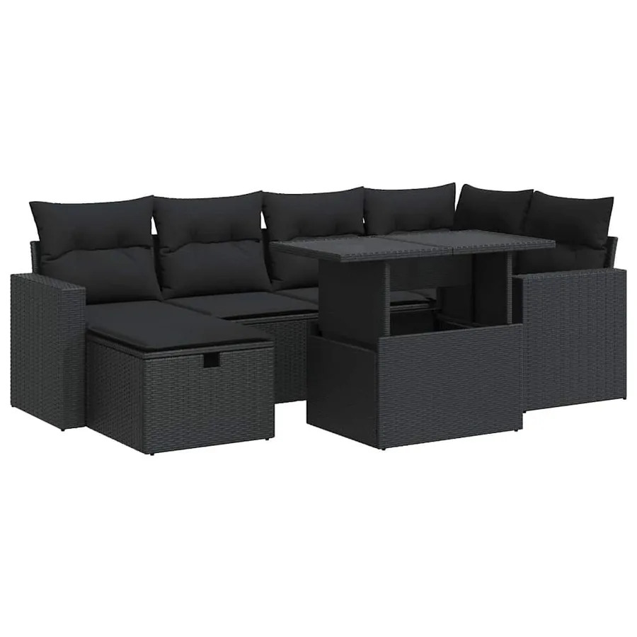 Salon de jardin 7 pcs avec coussins noir résine tressée 62 x 62 x 69 cm - 66,8 kg - 2