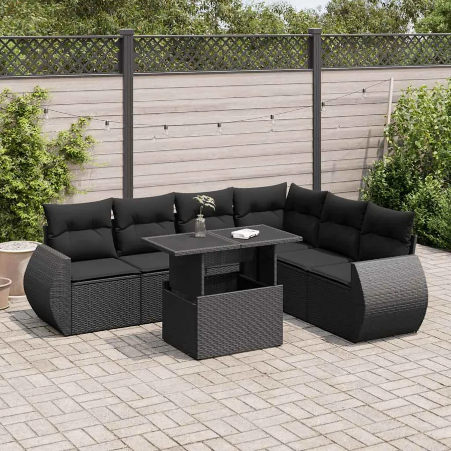 Salon de jardin 7 pcs avec coussins noir résine tressée 55 x 62 x 69 cm - 68,0 kg