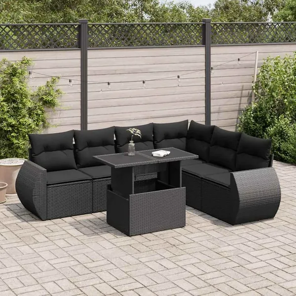 Salon de jardin 7 pcs avec coussins noir résine tressée 55 x 62 x 69 cm - 68,0 kg