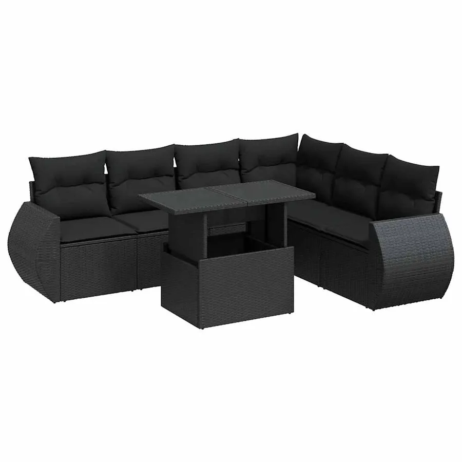 Salon de jardin 7 pcs avec coussins noir résine tressée 55 x 62 x 69 cm - 68,0 kg - 2