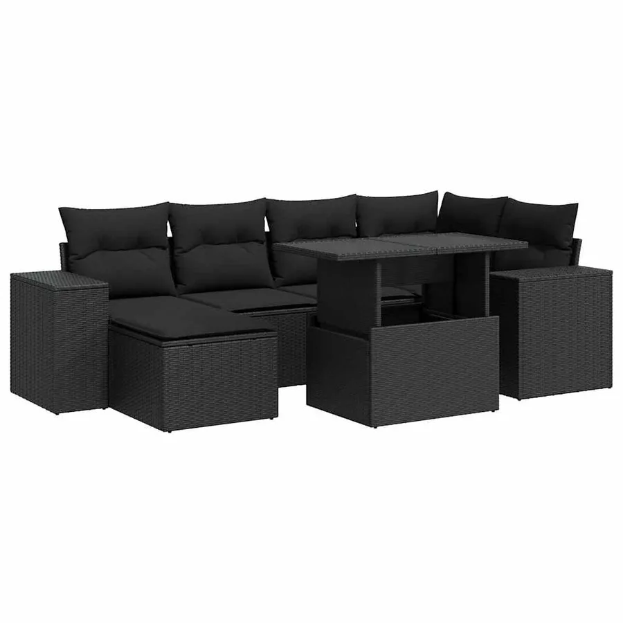 Salon de jardin 7 pcs avec coussins noir résine tressée 62 x 62 x 69 cm - 70,2 kg - 2