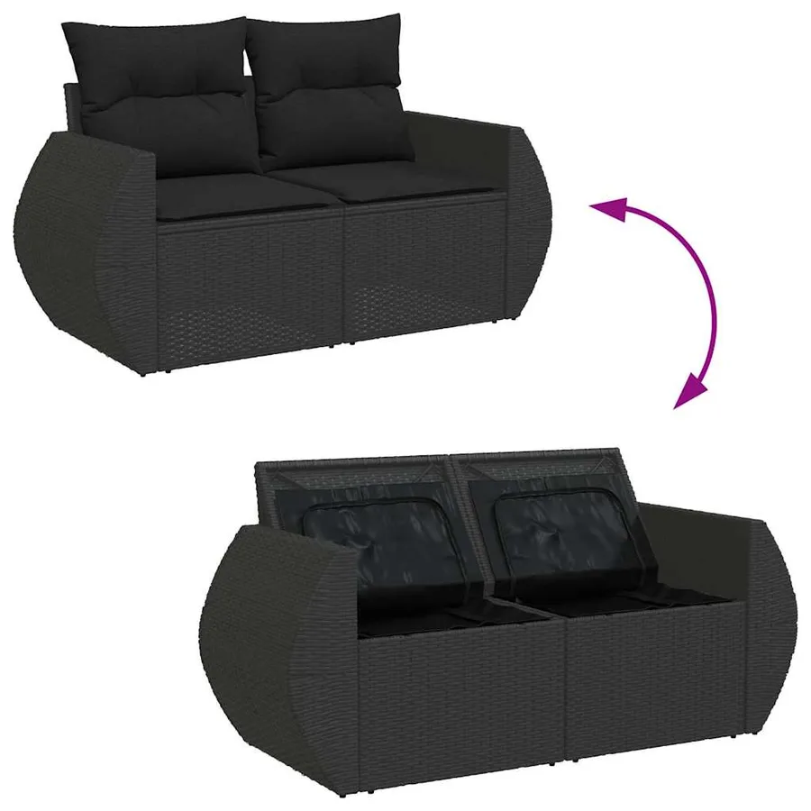 Salon de jardin 9 pcs avec coussins noir résine tressée - 9