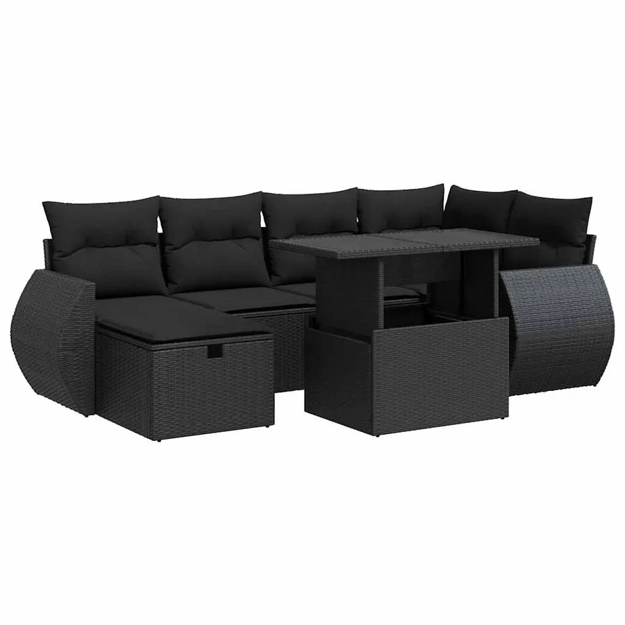 Salon de jardin 7 pcs avec coussins noir résine tressée 62 x 62 x 69 cm - 67,8 kg - 2
