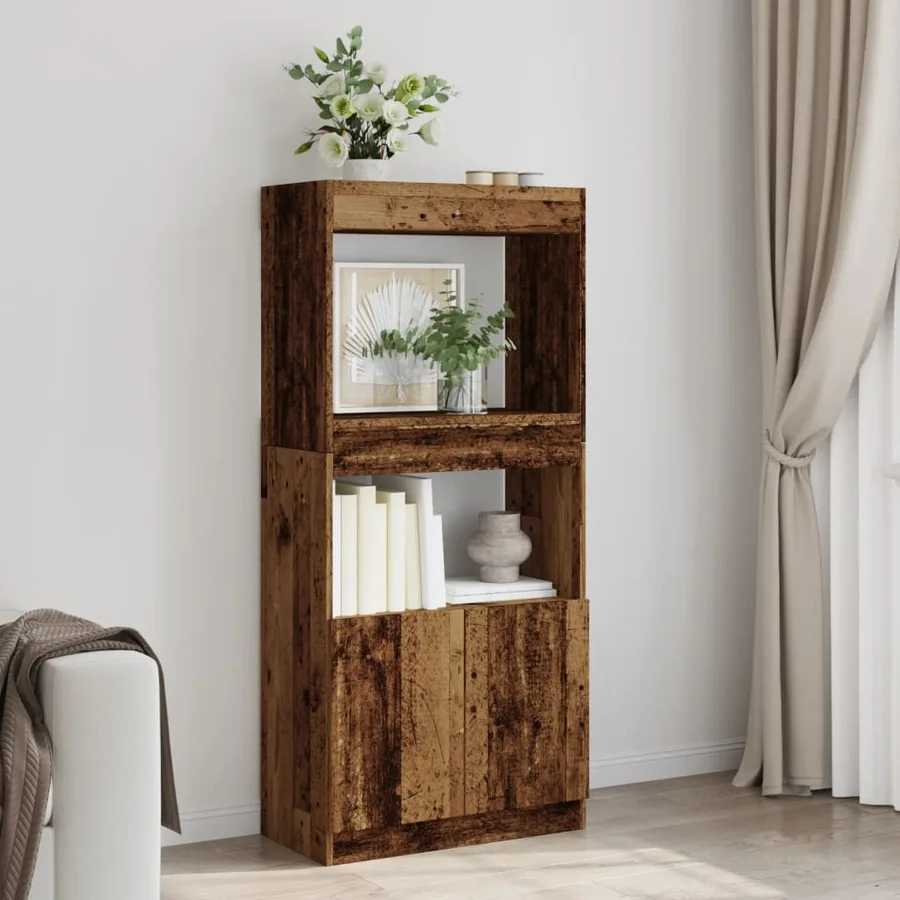 Buffet haut vieux bois 63x33x140 cm bois d'ingénierie - 3