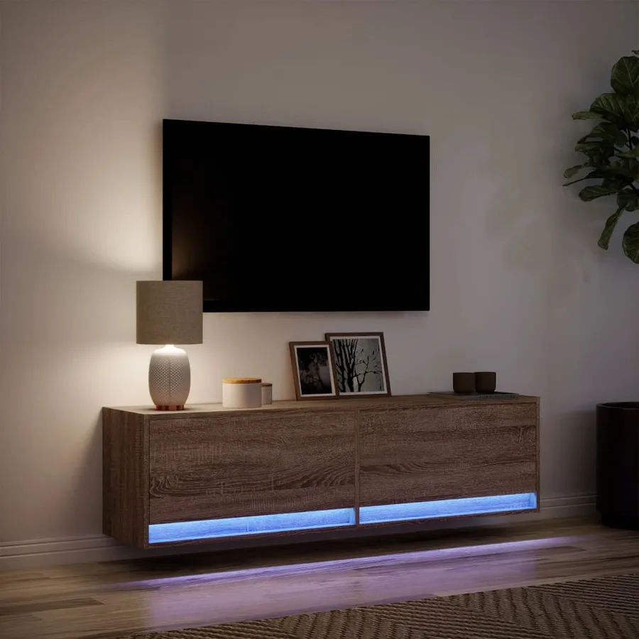 Meuble TV mural avec lumières LED chêne marron 140x31x38 cm - 5