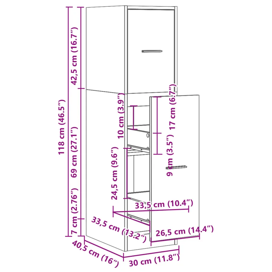 Armoire d'apothicaire chêne fumé 30x41x118 cm bois d'ingénierie - 8