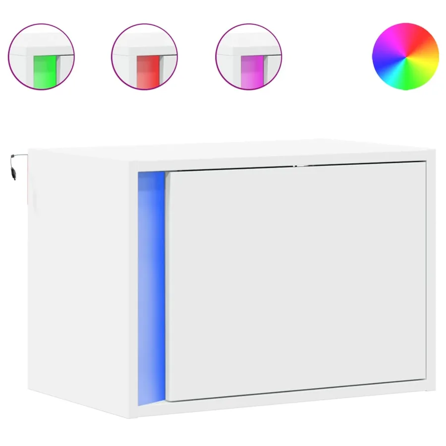 Tables de chevet murales avec lumières LED 2 pcs blanc - 2