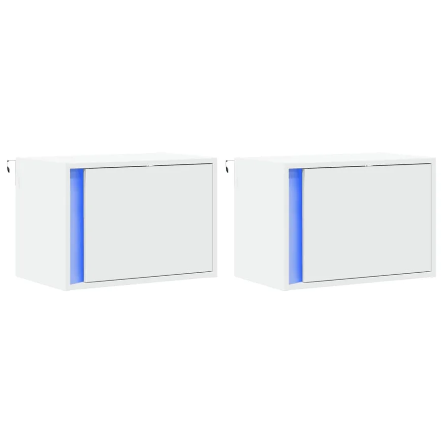 Tables de chevet murales avec lumières LED 2 pcs blanc - 3