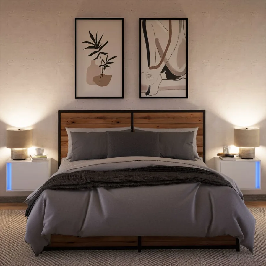 Tables de chevet murales avec lumières LED 2 pcs blanc - 5