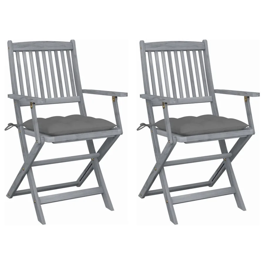 Chaises pliables d'extérieur lot de 2 et coussins Bois d'acacia