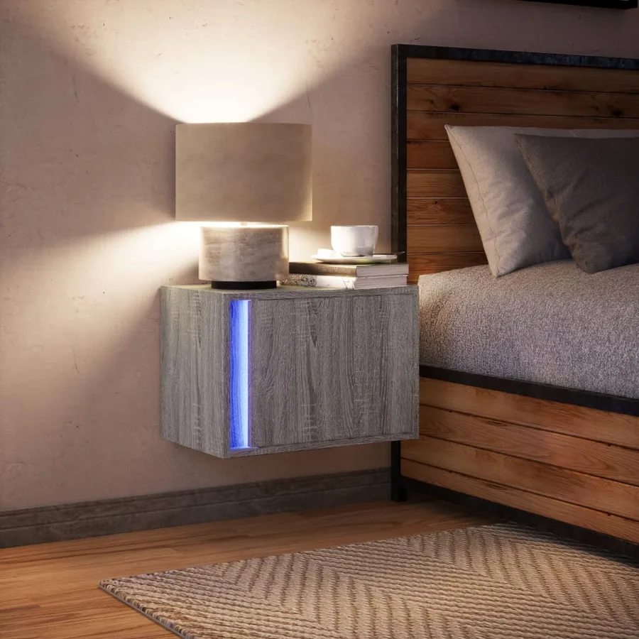 Table de chevet murale avec lumières LED sonoma gris - 5