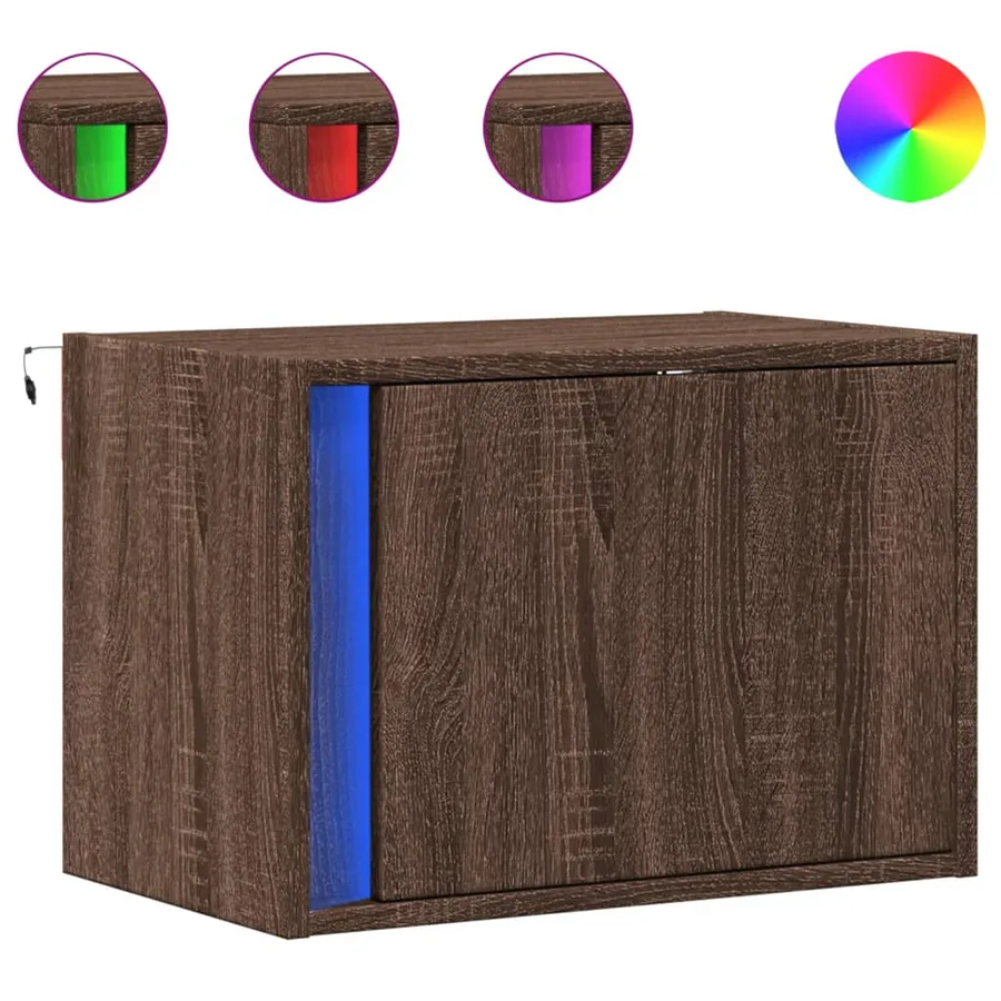 Table de chevet murale avec lumières LED chêne marron - 2