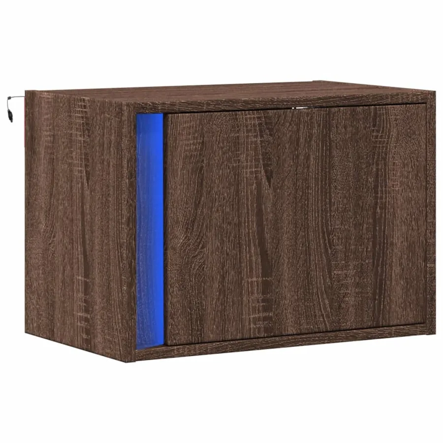 Table de chevet murale avec lumières LED chêne marron - 3