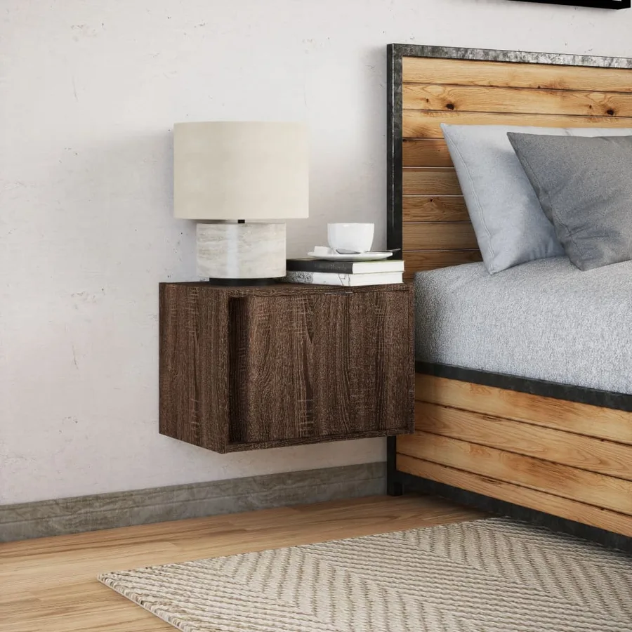 Table de chevet murale avec lumières LED chêne marron - 4