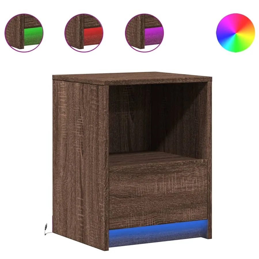 Armoire de chevet et lumières LED chêne marron bois ingénierie - 2