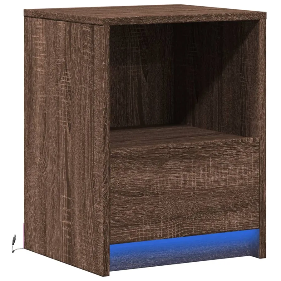 Armoire de chevet et lumières LED chêne marron bois ingénierie - 3