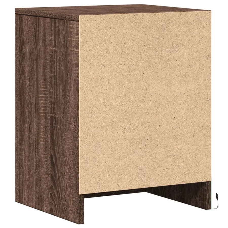 Armoire de chevet et lumières LED chêne marron bois ingénierie - 8