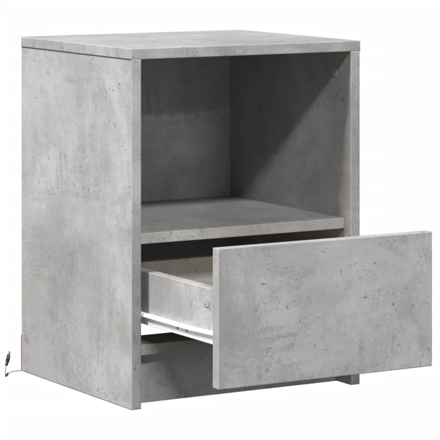 Armoire de chevet et lumières LED gris béton bois d'ingénierie - 12