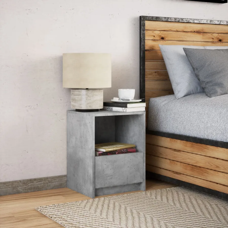 Armoire de chevet et lumières LED gris béton bois d'ingénierie - 4