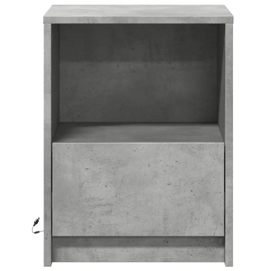 Armoire de chevet et lumières LED gris béton bois d'ingénierie - 6