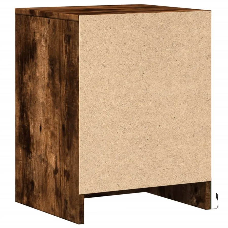 Armoire de chevet et lumières LED chêne fumé bois d'ingénierie - 8