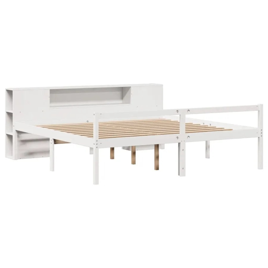 Lit bibliothèque sans matelas blanc 200x200 cm bois pin massif - 3