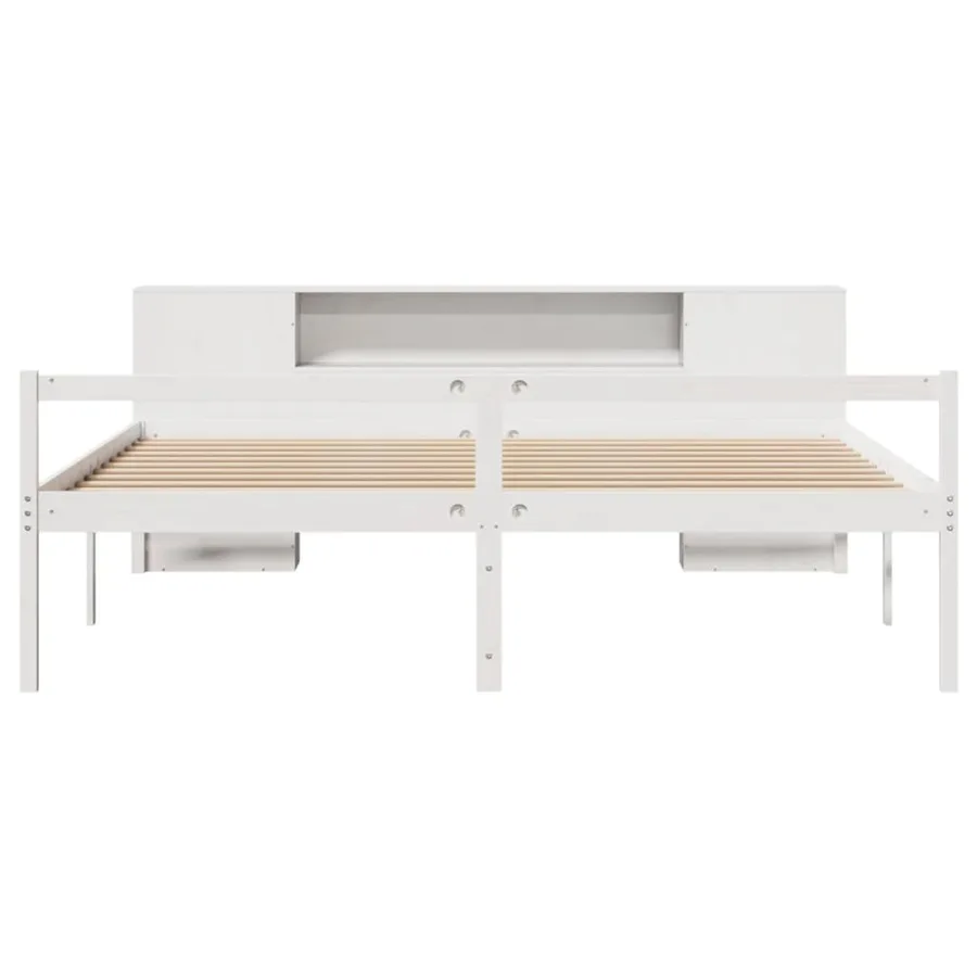 Lit bibliothèque sans matelas blanc 200x200 cm bois pin massif - 4