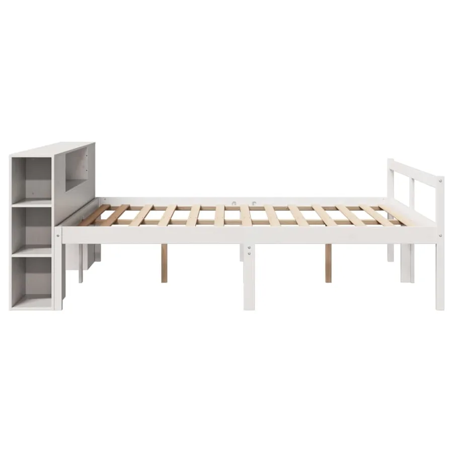 Lit bibliothèque sans matelas blanc 200x200 cm bois pin massif - 5