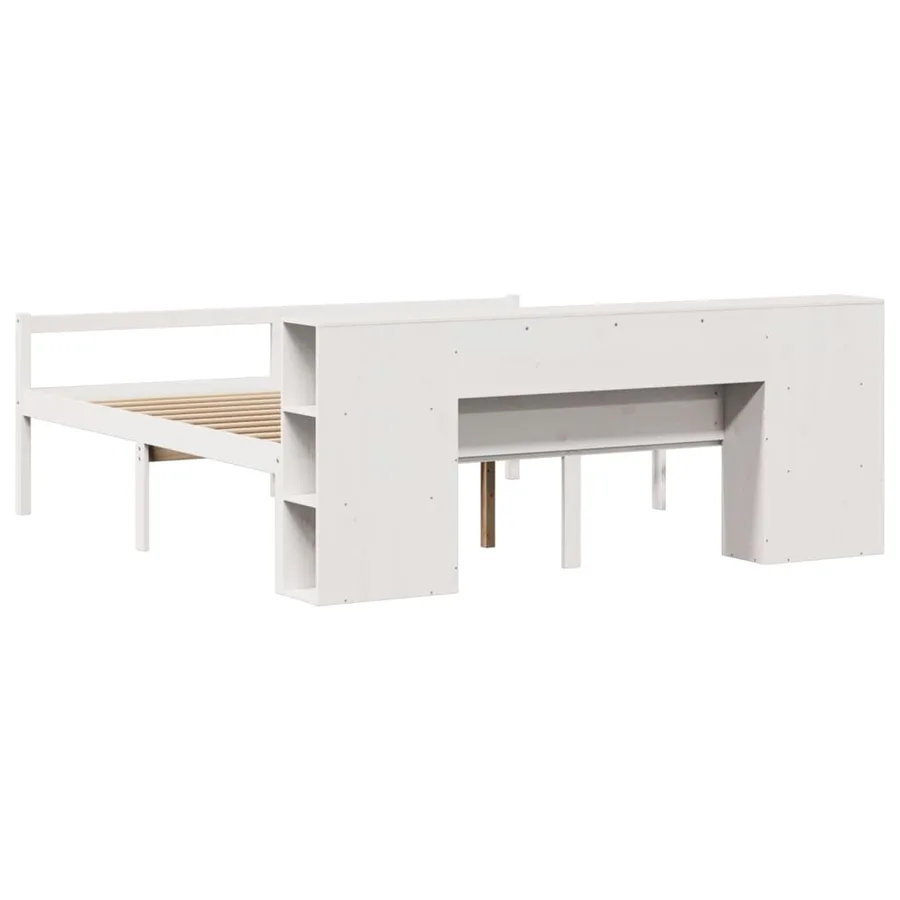Lit bibliothèque sans matelas blanc 200x200 cm bois pin massif - 6
