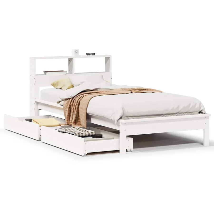 Lit bibliothèque sans matelas blanc 90x200cm bois de pin massif - 2