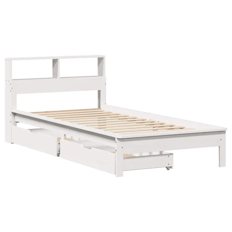 Lit bibliothèque sans matelas blanc 90x200cm bois de pin massif - 3