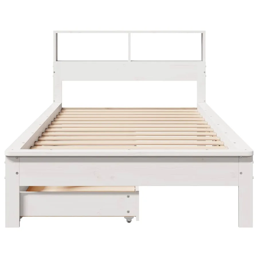Lit bibliothèque sans matelas blanc 90x200cm bois de pin massif - 4