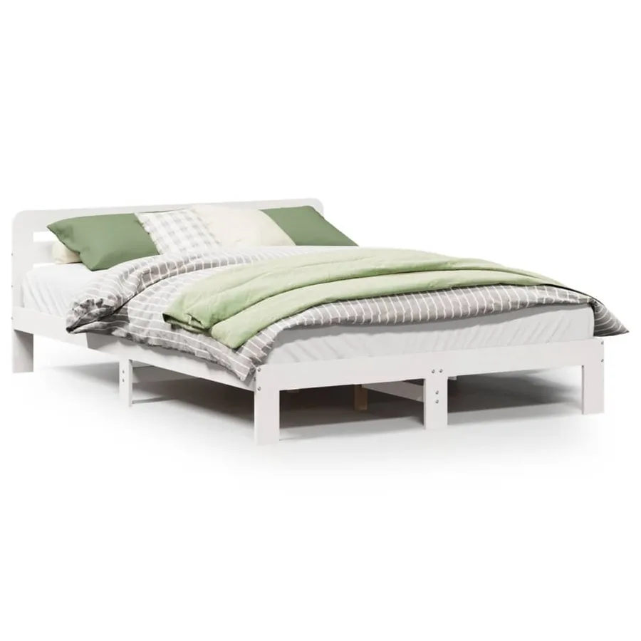 Cadre de lit sans matelas blanc 150x200 cm bois de pin massif - 2