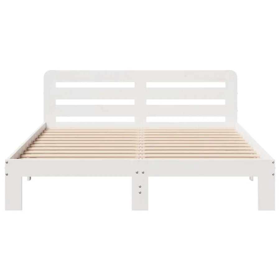 Cadre de lit sans matelas blanc 150x200 cm bois de pin massif - 4