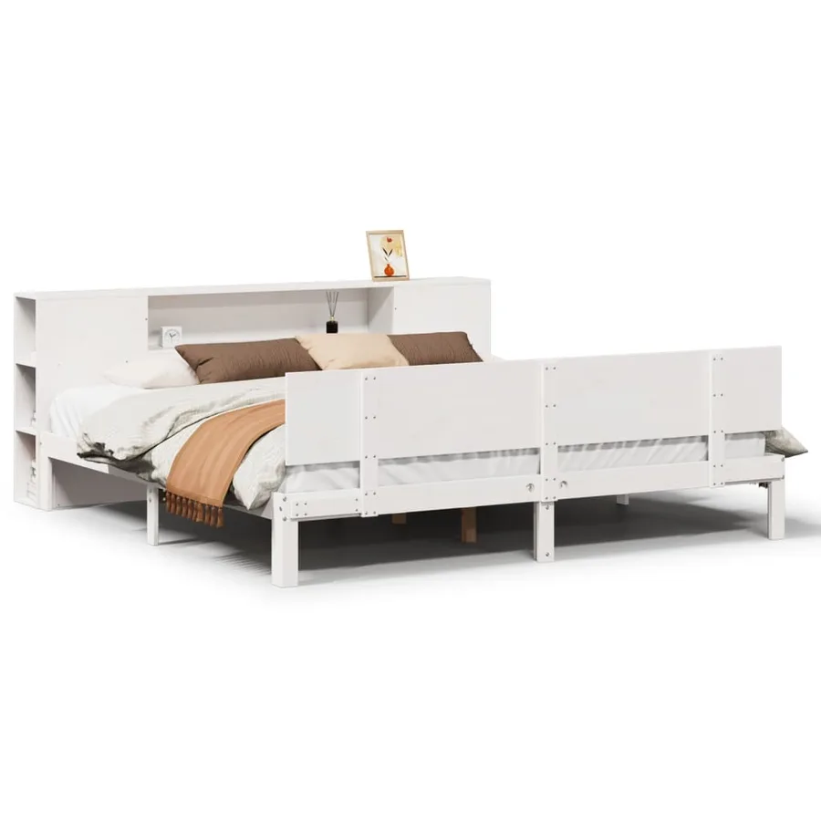 Lit bibliothèque sans matelas blanc 200x200 cm bois pin massif - 2