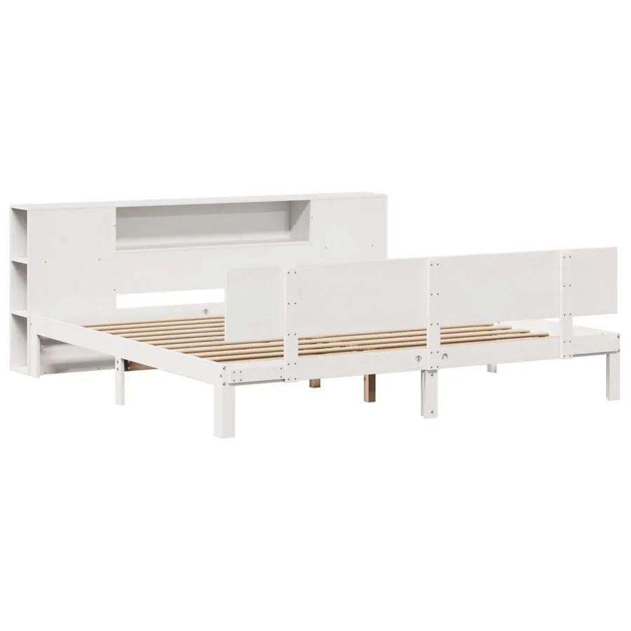 Lit bibliothèque sans matelas blanc 200x200 cm bois pin massif - 3